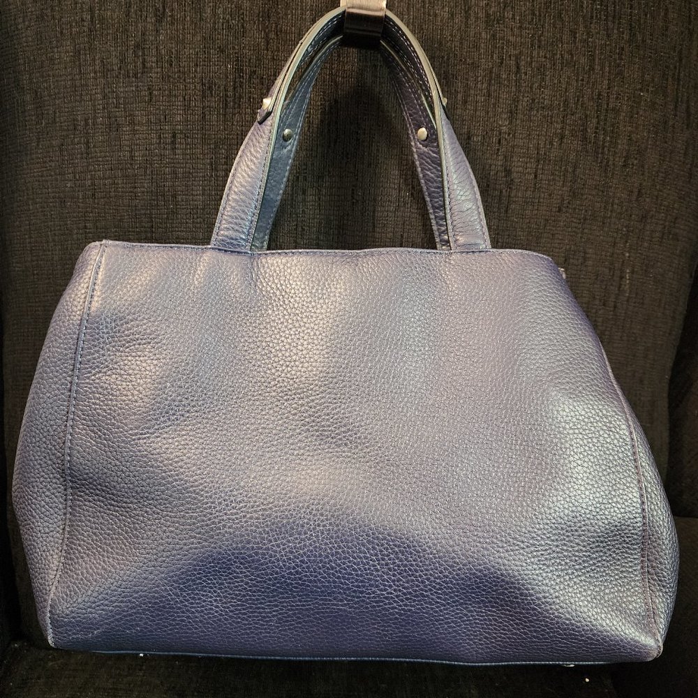 Sam Edelman Navy Blue Leather Satchel with Reversible Studded Shoulder Strap - Picture 3 of 12
